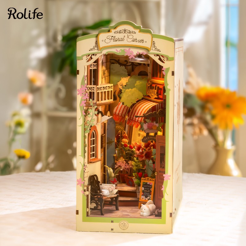 Rolife TGB09 Floral Corner Kitap Köşesi Book Nook DIY Minyatür Maket Model Seti Mini Dollhouse 3D Model Kit Detaylı Dekoratif Hobi Seti 3D Puzzle Tiny House