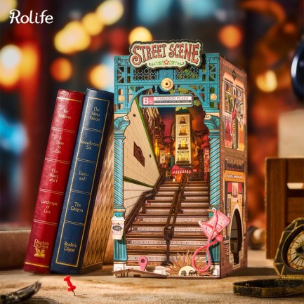 Rolife - Rolife TGB13 Street Scene Kitap Köşesi Book Nook DIY Minyatür Maket Model Seti Mini Dollhouse 3D Model Kit Detaylı Dekoratif Hobi Seti 3D Puzzle Tiny House