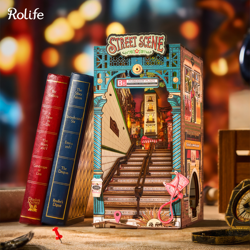 Rolife TGB13 Street Scene Kitap Köşesi Book Nook DIY Minyatür Maket Model Seti Mini Dollhouse 3D Model Kit Detaylı Dekoratif Hobi Seti 3D Puzzle Tiny House
