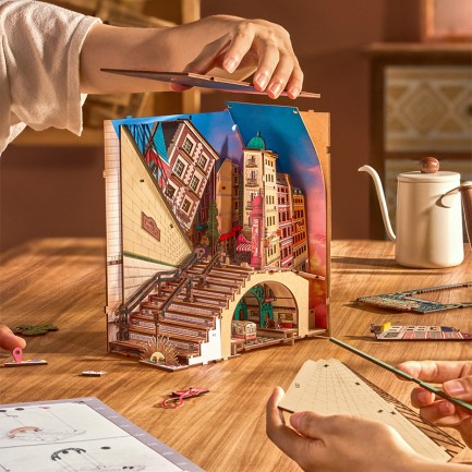 Rolife TGB13 Street Scene Kitap Köşesi Book Nook DIY Minyatür Maket Model Seti Mini Dollhouse 3D Model Kit Detaylı Dekoratif Hobi Seti 3D Puzzle Tiny House - Thumbnail