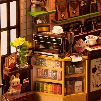 Rolife TGB15 Holiday Cafe Kitap Köşesi Book Nook DIY Minyatür Maket Model Seti Mini Dollhouse 3D Model Kit Detaylı Dekoratif Hobi Seti 3D Puzzle Tiny House - Thumbnail