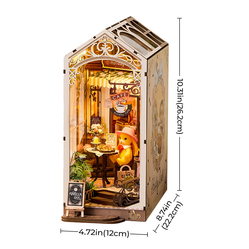 Rolife TGB15 Holiday Cafe Kitap Köşesi Book Nook DIY Minyatür Maket Model Seti Mini Dollhouse 3D Model Kit Detaylı Dekoratif Hobi Seti 3D Puzzle Tiny House