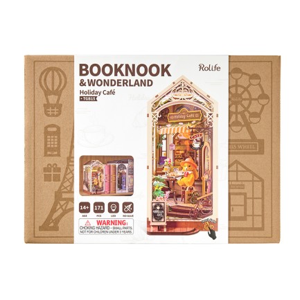 Rolife TGB15 Holiday Cafe Kitap Köşesi Book Nook DIY Minyatür Maket Model Seti Mini Dollhouse 3D Model Kit Detaylı Dekoratif Hobi Seti 3D Puzzle Tiny House - Thumbnail