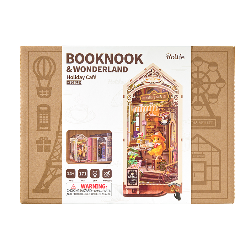 Rolife TGB15 Holiday Cafe Kitap Köşesi Book Nook DIY Minyatür Maket Model Seti Mini Dollhouse 3D Model Kit Detaylı Dekoratif Hobi Seti 3D Puzzle Tiny House