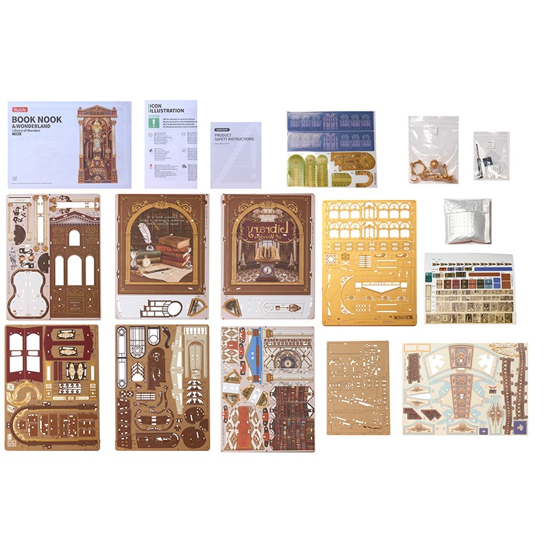 Rolife TGB16 Library of Wonders Kitap Köşesi Book Nook DIY Minyatür Maket Model Seti Mini Dollhouse 3D Model Kit Detaylı Dekoratif Hobi Seti 3D Puzzle Tiny House
