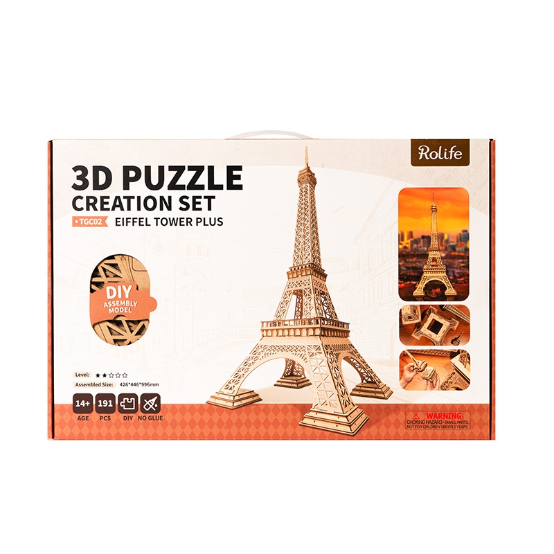 Rolife TGC02 Eyfel Kulesi (Eiffel Tower Plus) DIY Minyatür Maket Model Seti Ahşap 3D Wooden Puzzle 3D Model Kit Detaylı Dekoratif Hobi Seti Ahşap Maket