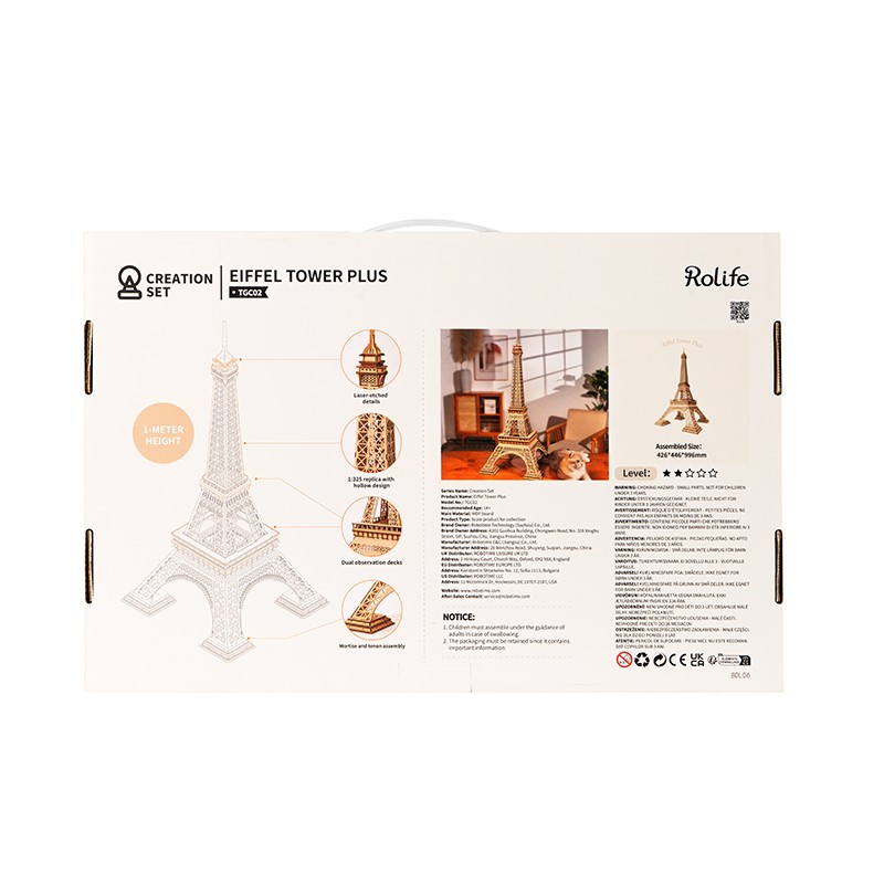 Rolife TGC02 Eyfel Kulesi (Eiffel Tower Plus) DIY Minyatür Maket Model Seti Ahşap 3D Wooden Puzzle 3D Model Kit Detaylı Dekoratif Hobi Seti Ahşap Maket