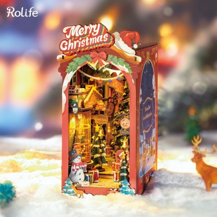 Rolife TGC06 Christmas Street Kitap Köşesi Book Nook DIY Minyatür Maket Model Seti Mini Dollhouse 3D Model Kit Detaylı Dekoratif Hobi Seti 3D Puzzle Tiny House - Thumbnail