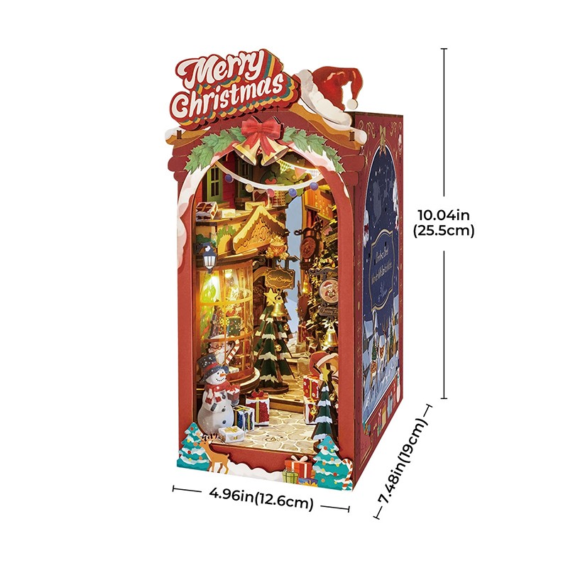 Rolife TGC06 Christmas Street Kitap Köşesi Book Nook DIY Minyatür Maket Model Seti Mini Dollhouse 3D Model Kit Detaylı Dekoratif Hobi Seti 3D Puzzle Tiny House