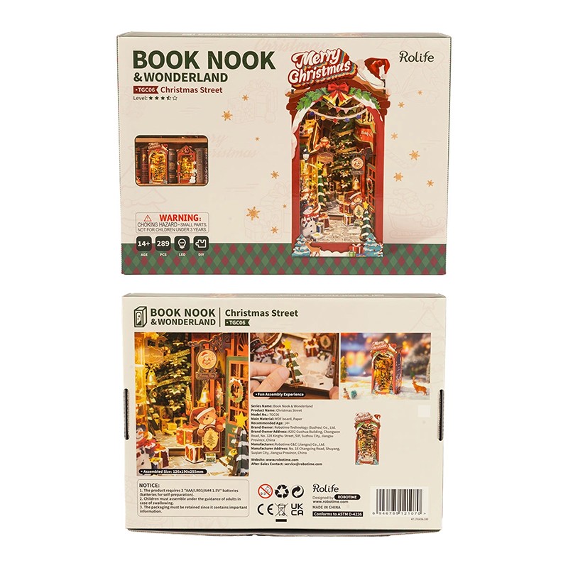 Rolife TGC06 Christmas Street Kitap Köşesi Book Nook DIY Minyatür Maket Model Seti Mini Dollhouse 3D Model Kit Detaylı Dekoratif Hobi Seti 3D Puzzle Tiny House