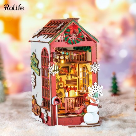 Rolife TGC07 Christmas Indoor Scene Kitap Köşesi BookNook DIY Minyatür Maket ModelSet Mini Dollhouse 3D Model Kit Detaylı Dekoratif Hobi Seti 3D Puzzle Tiny House - Thumbnail