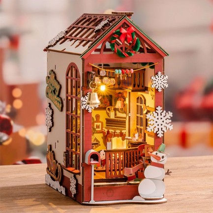 Rolife TGC07 Christmas Indoor Scene Kitap Köşesi BookNook DIY Minyatür Maket ModelSet Mini Dollhouse 3D Model Kit Detaylı Dekoratif Hobi Seti 3D Puzzle Tiny House - Thumbnail