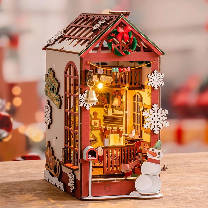Rolife TGC07 Christmas Indoor Scene Kitap Köşesi BookNook DIY Minyatür Maket ModelSet Mini Dollhouse 3D Model Kit Detaylı Dekoratif Hobi Seti 3D Puzzle Tiny House