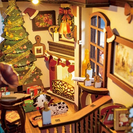 Rolife TGC07 Christmas Indoor Scene Kitap Köşesi BookNook DIY Minyatür Maket ModelSet Mini Dollhouse 3D Model Kit Detaylı Dekoratif Hobi Seti 3D Puzzle Tiny House - Thumbnail
