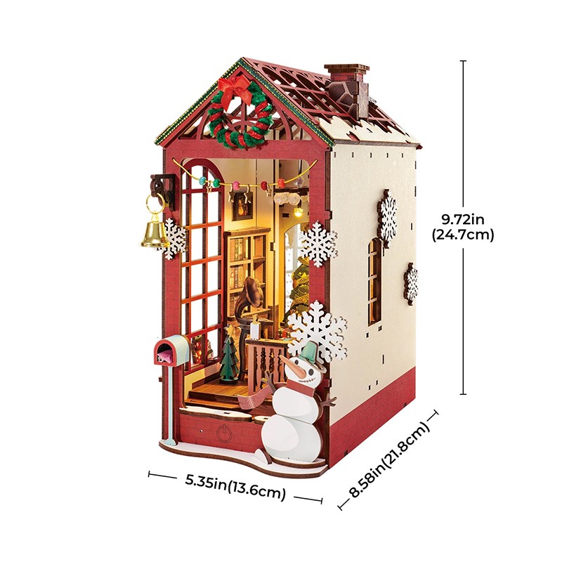 Rolife TGC07 Christmas Indoor Scene Kitap Köşesi BookNook DIY Minyatür Maket ModelSet Mini Dollhouse 3D Model Kit Detaylı Dekoratif Hobi Seti 3D Puzzle Tiny House
