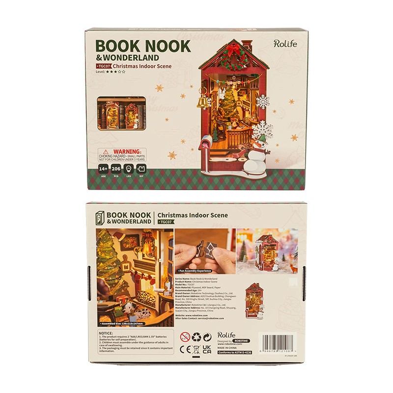 Rolife TGC07 Christmas Indoor Scene Kitap Köşesi BookNook DIY Minyatür Maket ModelSet Mini Dollhouse 3D Model Kit Detaylı Dekoratif Hobi Seti 3D Puzzle Tiny House