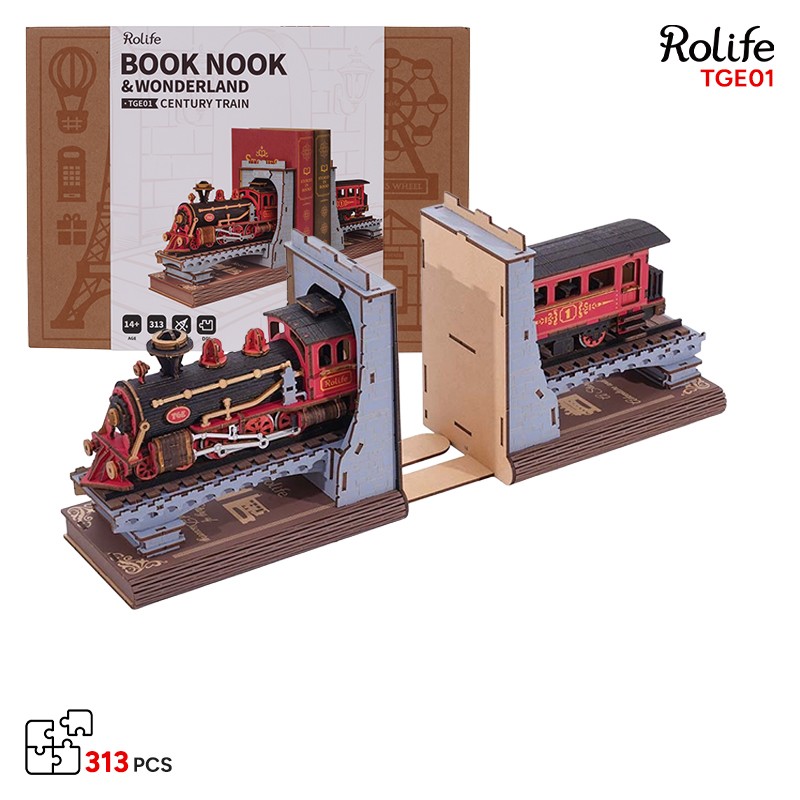 Rolife TGE01 Century Train Kitap Köşesi Book Nook DIY Minyatür Maket Model Seti Mini Dollhouse 3D Model Kit Detaylı Dekoratif Hobi Seti 3D Puzzle Tiny House