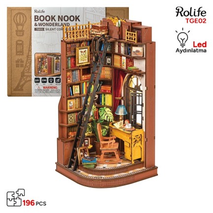 Rolife - Rolife TGE02 Silent Corner Study Kitap Köşesi Book Nook DIY Minyatür Maket Model Seti Mini Dollhouse 3D Model Kit Detaylı Dekoratif Hobi Seti 3D Puzzle Tiny House