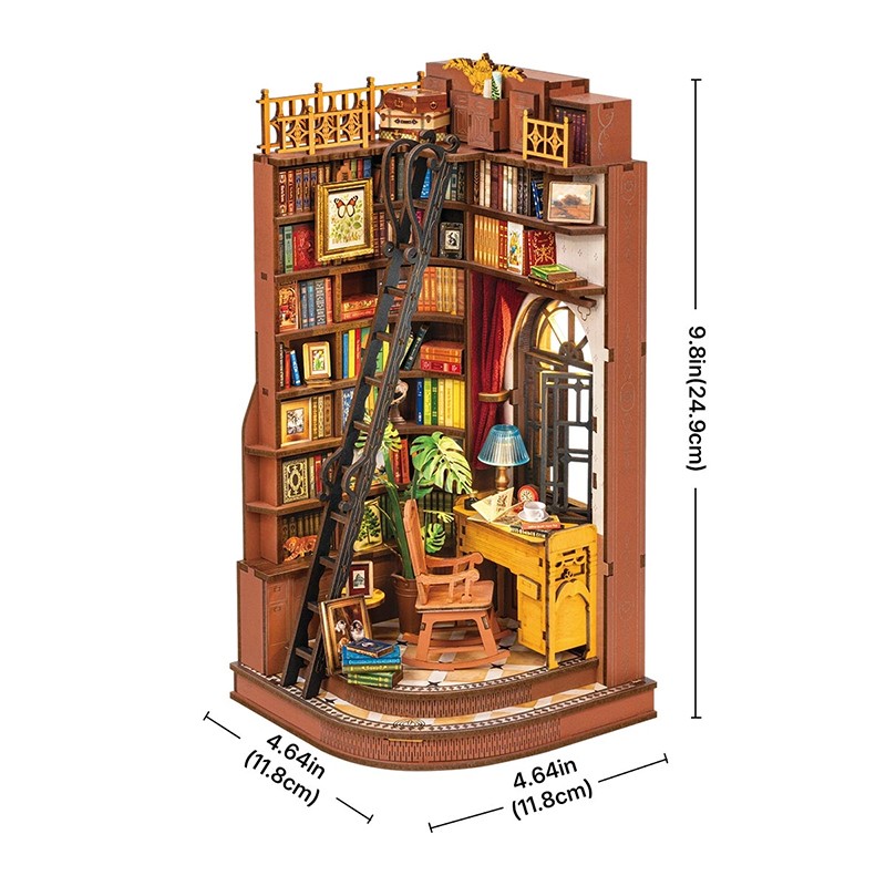 Rolife TGE02 Silent Corner Study Kitap Köşesi Book Nook DIY Minyatür Maket Model Seti Mini Dollhouse 3D Model Kit Detaylı Dekoratif Hobi Seti 3D Puzzle Tiny House