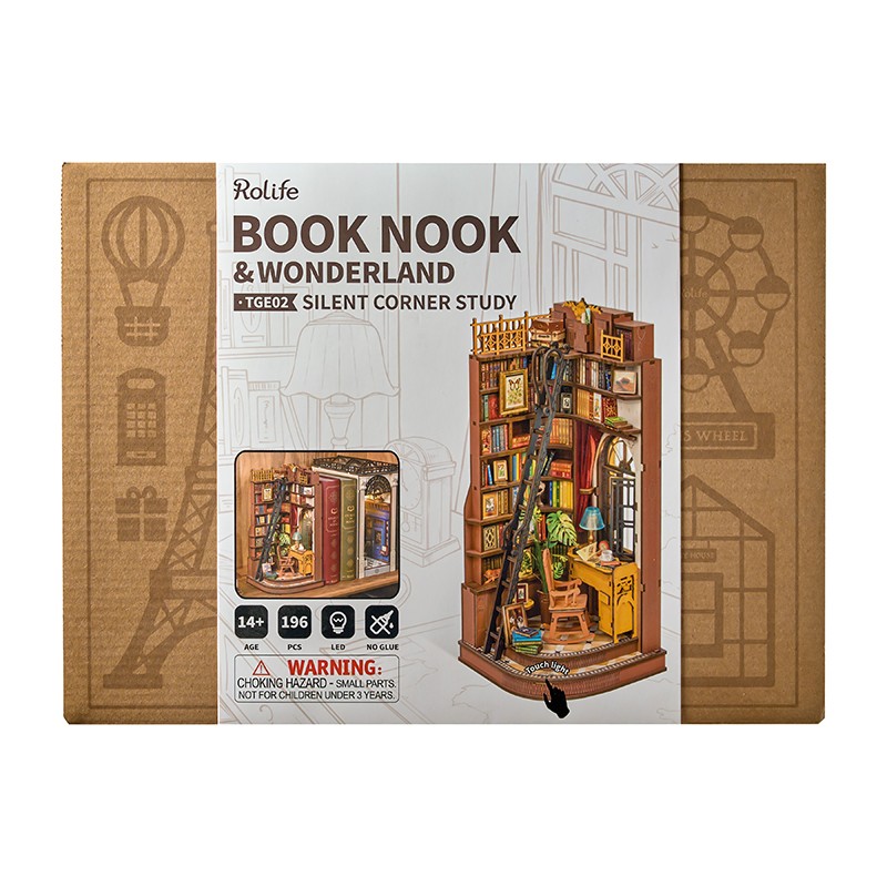 Rolife TGE02 Silent Corner Study Kitap Köşesi Book Nook DIY Minyatür Maket Model Seti Mini Dollhouse 3D Model Kit Detaylı Dekoratif Hobi Seti 3D Puzzle Tiny House