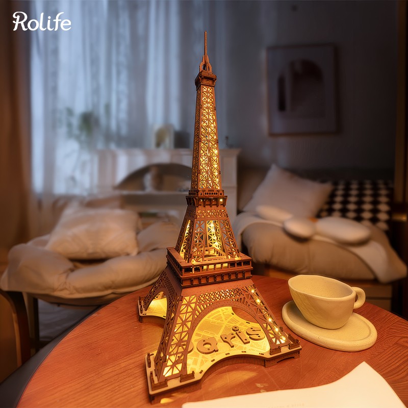 Rolife TGL01 Eyfel Kulesi (Night of the Eiffel Tower) DIY Minyatür Model Seti Ahşap 3D Wooden Puzzle 3D Model Kit Detaylı Dekoratif Hobi Seti Ahşap Maket