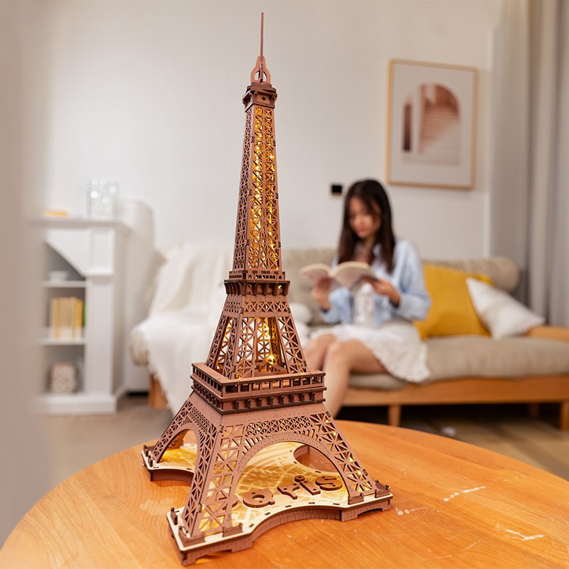 Rolife TGL01 Eyfel Kulesi (Night of the Eiffel Tower) DIY Minyatür Model Seti Ahşap 3D Wooden Puzzle 3D Model Kit Detaylı Dekoratif Hobi Seti Ahşap Maket