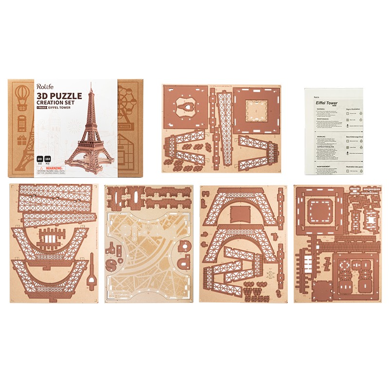 Rolife TGL01 Eyfel Kulesi (Night of the Eiffel Tower) DIY Minyatür Model Seti Ahşap 3D Wooden Puzzle 3D Model Kit Detaylı Dekoratif Hobi Seti Ahşap Maket
