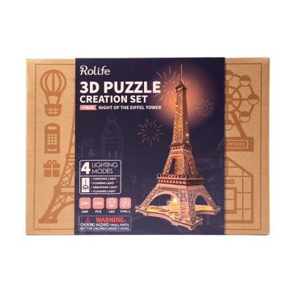 Rolife TGL01 Eyfel Kulesi (Night of the Eiffel Tower) DIY Minyatür Model Seti Ahşap 3D Wooden Puzzle 3D Model Kit Detaylı Dekoratif Hobi Seti Ahşap Maket - Thumbnail