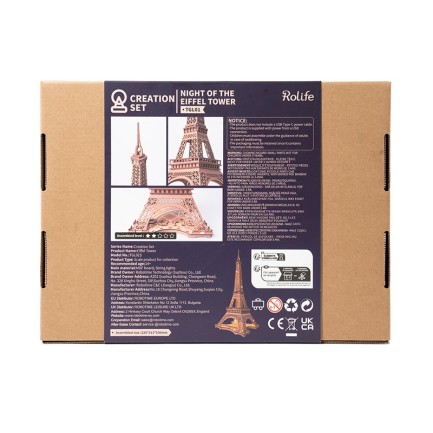 Rolife TGL01 Eyfel Kulesi (Night of the Eiffel Tower) DIY Minyatür Model Seti Ahşap 3D Wooden Puzzle 3D Model Kit Detaylı Dekoratif Hobi Seti Ahşap Maket - Thumbnail