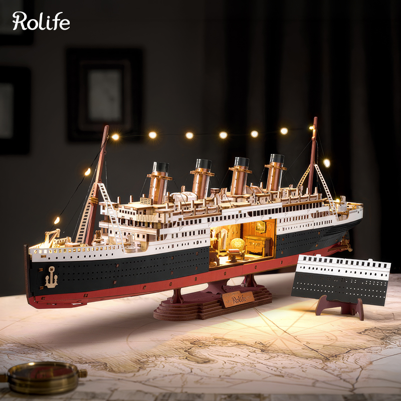 Rolife TGL02 Gemi (1912 Eternal Atlantic Voyager)DIY Minyatür Maket ModelSeti Ahşap 3D Wooden Puzzle 3D Model Kit Detaylı Dekoratif Hobi Seti Ahşap Maket