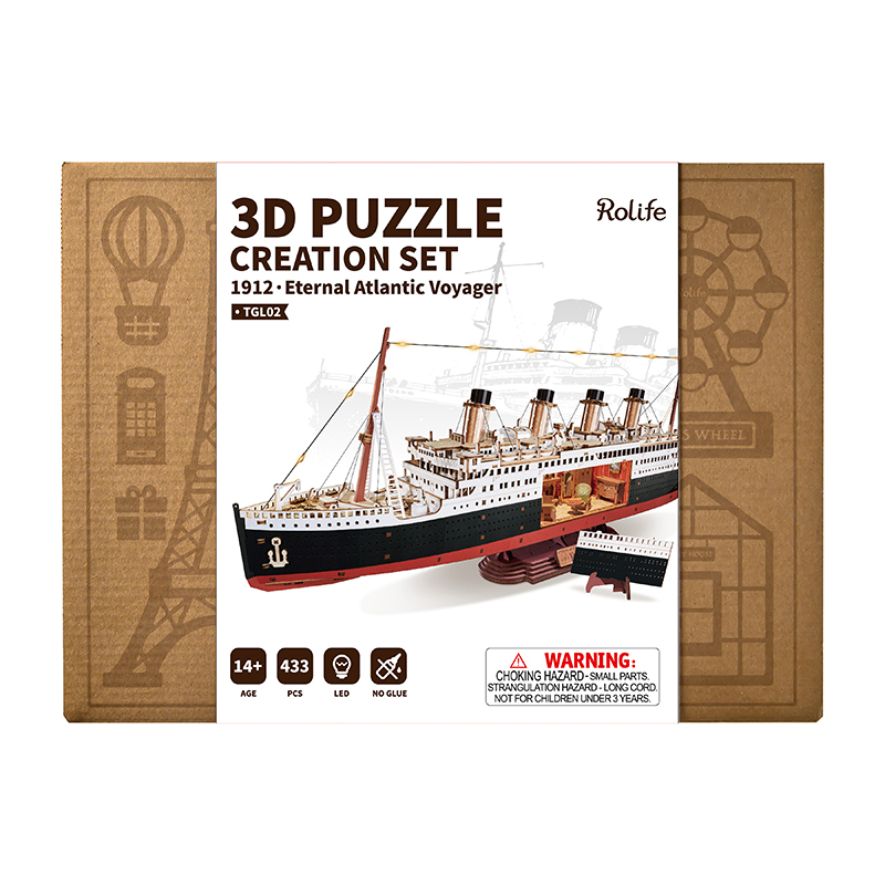 Rolife TGL02 Gemi (1912 Eternal Atlantic Voyager)DIY Minyatür Maket ModelSeti Ahşap 3D Wooden Puzzle 3D Model Kit Detaylı Dekoratif Hobi Seti Ahşap Maket