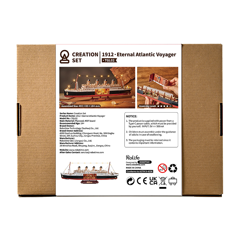 Rolife TGL02 Gemi (1912 Eternal Atlantic Voyager)DIY Minyatür Maket ModelSeti Ahşap 3D Wooden Puzzle 3D Model Kit Detaylı Dekoratif Hobi Seti Ahşap Maket