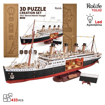 Rolife - Rolife TGL02 Gemi (1912 Eternal Atlantic Voyager)DIY Minyatür Maket ModelSeti Ahşap 3D Wooden Puzzle 3D Model Kit Detaylı Dekoratif Hobi Seti Ahşap Maket