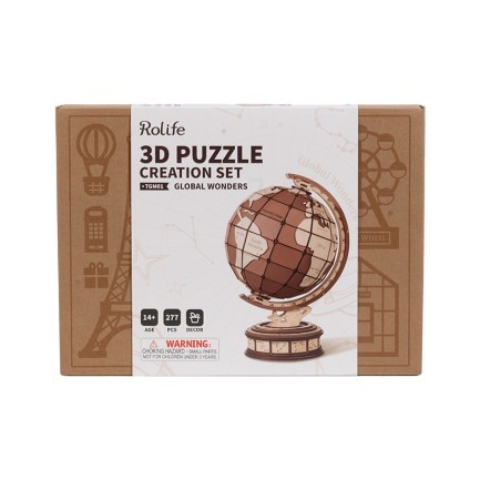 Rolife TGM01 Dünya Küresi (Global Wonders) DIY Minyatür Maket Model Seti Ahşap 3D Wooden Puzzle 3D Model Kit Detaylı Dekoratif Hobi Seti Ahşap Maket - Thumbnail