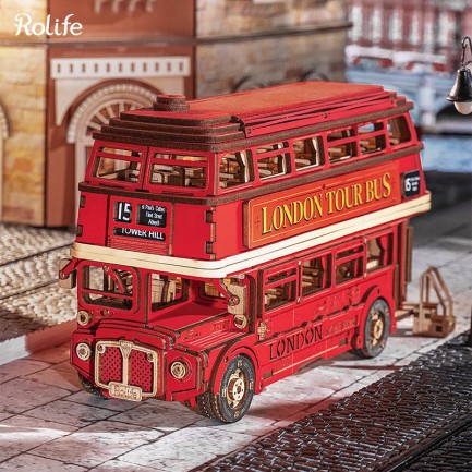 Rolife - Rolife TGM02 Londra Tur Otobüsü London Tour Bus DIY Minyatür Maket Model Seti Ahşap 3D Wooden Puzzle 3D Model Kit Detaylı Dekoratif Hobi Seti Ahşap Maket
