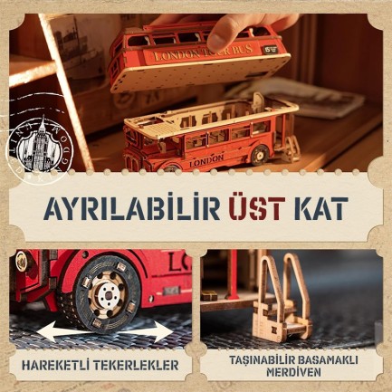 Rolife TGM02 Londra Tur Otobüsü London Tour Bus DIY Minyatür Maket Model Seti Ahşap 3D Wooden Puzzle 3D Model Kit Detaylı Dekoratif Hobi Seti Ahşap Maket - Thumbnail