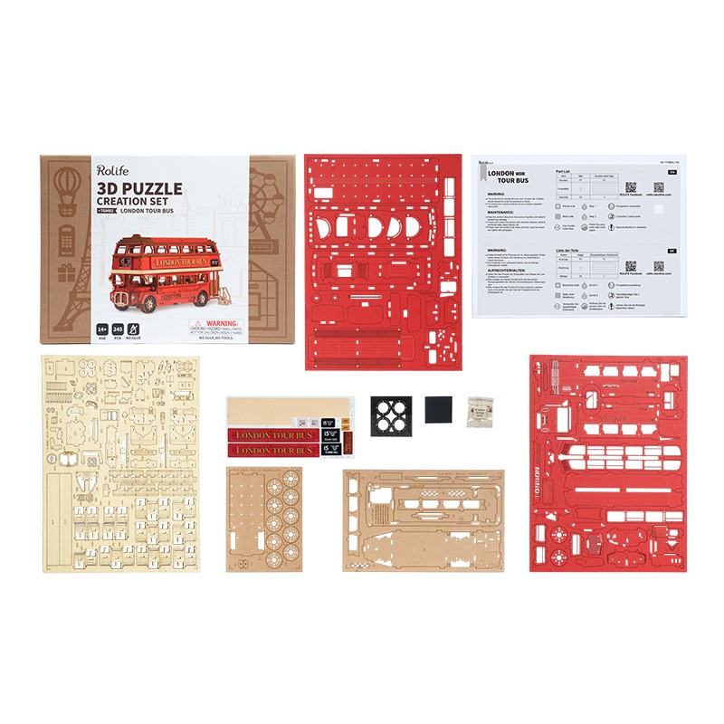 Rolife TGM02 Londra Tur Otobüsü London Tour Bus DIY Minyatür Maket Model Seti Ahşap 3D Wooden Puzzle 3D Model Kit Detaylı Dekoratif Hobi Seti Ahşap Maket