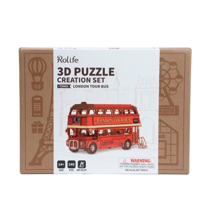 Rolife TGM02 Londra Tur Otobüsü London Tour Bus DIY Minyatür Maket Model Seti Ahşap 3D Wooden Puzzle 3D Model Kit Detaylı Dekoratif Hobi Seti Ahşap Maket - Thumbnail