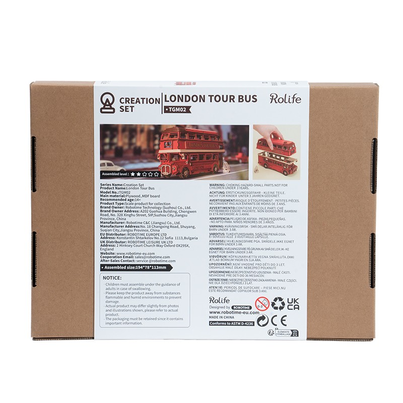 Rolife TGM02 Londra Tur Otobüsü London Tour Bus DIY Minyatür Maket Model Seti Ahşap 3D Wooden Puzzle 3D Model Kit Detaylı Dekoratif Hobi Seti Ahşap Maket