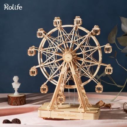 Rolife - Rolife TGN01 Dönme Dolap Görünümlü Müzik Kutusu (Music Box Ferris Wheel) DIY Minyatür Maket Model Seti Ahşap 3D Wooden Puzzle 3D Model Kit Detaylı Dekoratif Hobi Seti Ahşap Maket