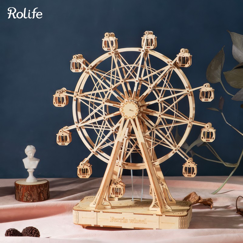 Rolife TGN01 Dönme Dolap Görünümlü Müzik Kutusu (Music Box Ferris Wheel) DIY Minyatür Maket Model Seti Ahşap 3D Wooden Puzzle 3D Model Kit Detaylı Dekoratif Hobi Seti Ahşap Maket