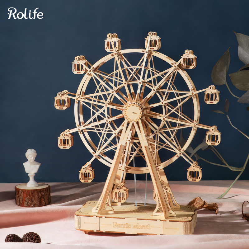 Rolife TGN01 Dönme Dolap Görünümlü Müzik Kutusu (Music Box Ferris Wheel) DIY Minyatür Maket Model Seti Ahşap 3D Wooden Puzzle 3D Model Kit Detaylı Dekoratif Hobi Seti Ahşap Maket