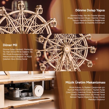 Rolife TGN01 Dönme Dolap Görünümlü Müzik Kutusu (Music Box Ferris Wheel) DIY Minyatür Maket Model Seti Ahşap 3D Wooden Puzzle 3D Model Kit Detaylı Dekoratif Hobi Seti Ahşap Maket - Thumbnail