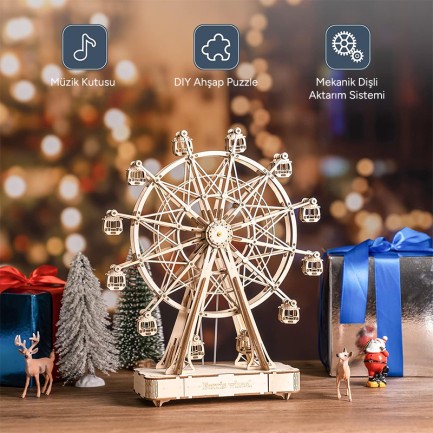 Rolife TGN01 Dönme Dolap Görünümlü Müzik Kutusu (Music Box Ferris Wheel) DIY Minyatür Maket Model Seti Ahşap 3D Wooden Puzzle 3D Model Kit Detaylı Dekoratif Hobi Seti Ahşap Maket - Thumbnail