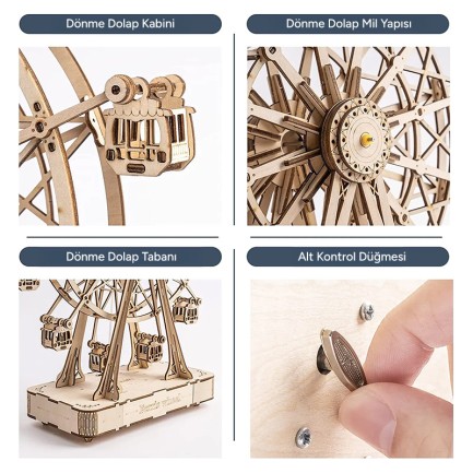 Rolife TGN01 Dönme Dolap Görünümlü Müzik Kutusu (Music Box Ferris Wheel) DIY Minyatür Maket Model Seti Ahşap 3D Wooden Puzzle 3D Model Kit Detaylı Dekoratif Hobi Seti Ahşap Maket - Thumbnail