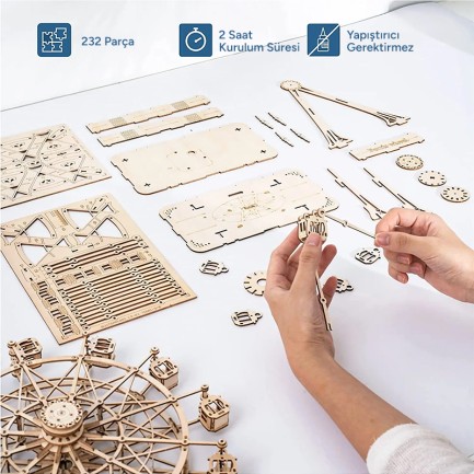 Rolife TGN01 Dönme Dolap Görünümlü Müzik Kutusu (Music Box Ferris Wheel) DIY Minyatür Maket Model Seti Ahşap 3D Wooden Puzzle 3D Model Kit Detaylı Dekoratif Hobi Seti Ahşap Maket - Thumbnail