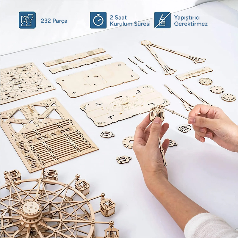 Rolife TGN01 Dönme Dolap Görünümlü Müzik Kutusu (Music Box Ferris Wheel) DIY Minyatür Maket Model Seti Ahşap 3D Wooden Puzzle 3D Model Kit Detaylı Dekoratif Hobi Seti Ahşap Maket