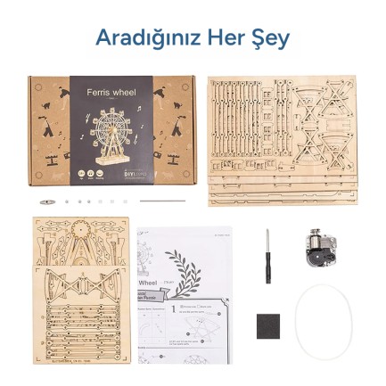 Rolife TGN01 Dönme Dolap Görünümlü Müzik Kutusu (Music Box Ferris Wheel) DIY Minyatür Maket Model Seti Ahşap 3D Wooden Puzzle 3D Model Kit Detaylı Dekoratif Hobi Seti Ahşap Maket - Thumbnail