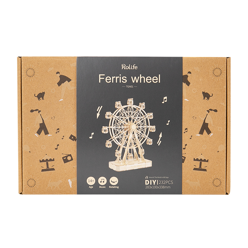 Rolife TGN01 Dönme Dolap Görünümlü Müzik Kutusu (Music Box Ferris Wheel) DIY Minyatür Maket Model Seti Ahşap 3D Wooden Puzzle 3D Model Kit Detaylı Dekoratif Hobi Seti Ahşap Maket