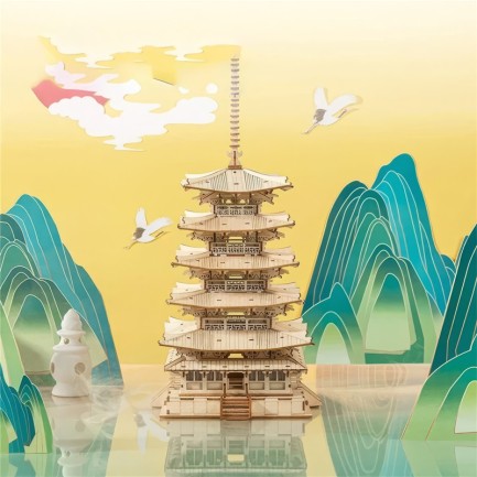 Rolife TGN02 Çok Katlı Kule Five-Storied Pagoda DIY Minyatür Maket Model Seti Ahşap 3D Wooden Puzzle 3D Model Kit Detaylı Dekoratif Hobi Seti Ahşap Maket - Thumbnail